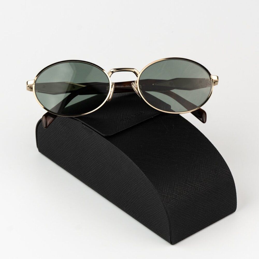 NEW Prada PR65ZS ZVN70L Pale Gold Dark Green Oval Metal Unisex Sunglasses - Picture 3 of 13